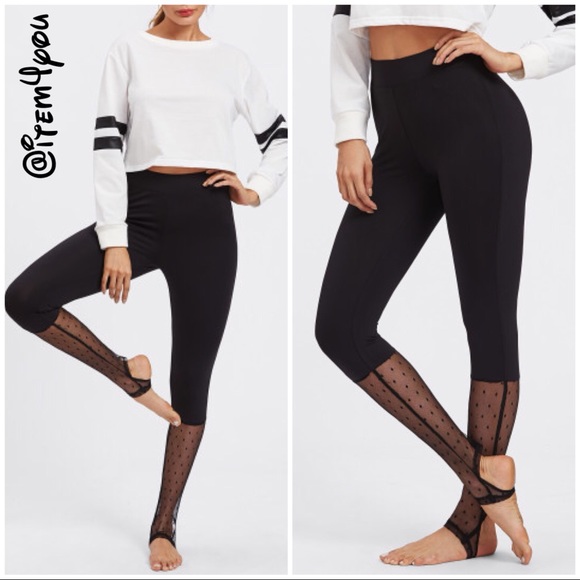 Pants - Black Dot mesh panel mixed media stirrup leggings